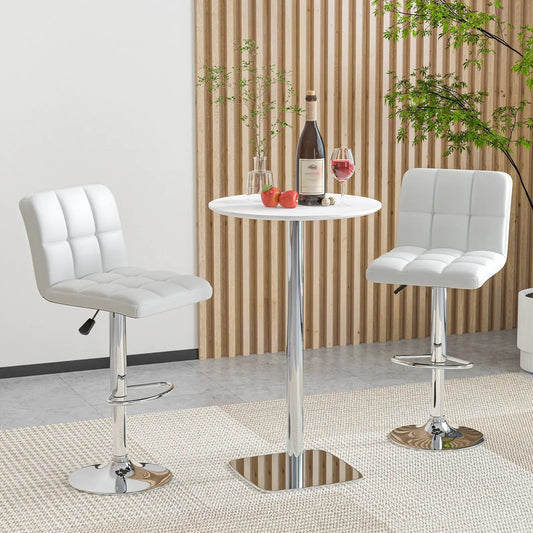 Modern Bat Stools set of 2 with backrest, white tufted seats on chrome pedestal bases on Tampa Home & Garden Store