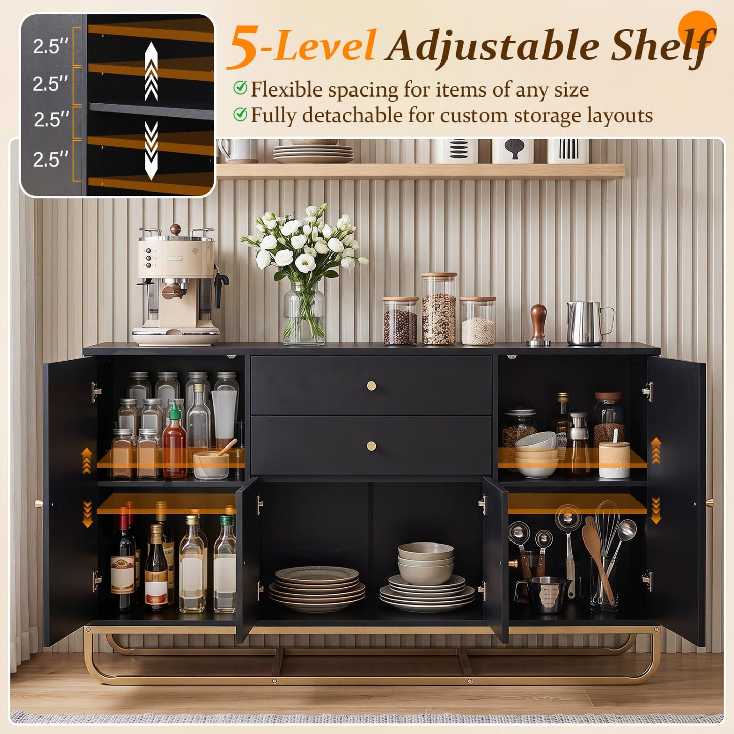 Modern black buffet cabinet with 2 drawers & adjustable shelves for bottles by DirectDeals on Tampa Home & Garden Store
