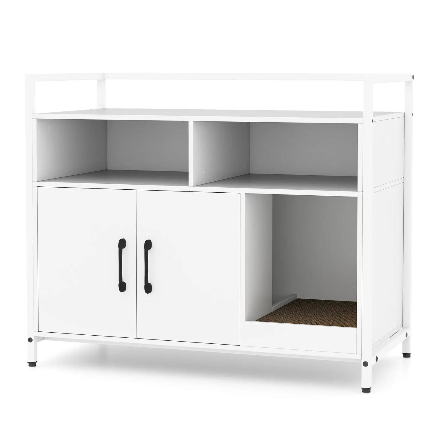 Hidden cat washroom cabinet white finish with double doors and open cubbies by DirectDeals on Tampa Home & Garden Store