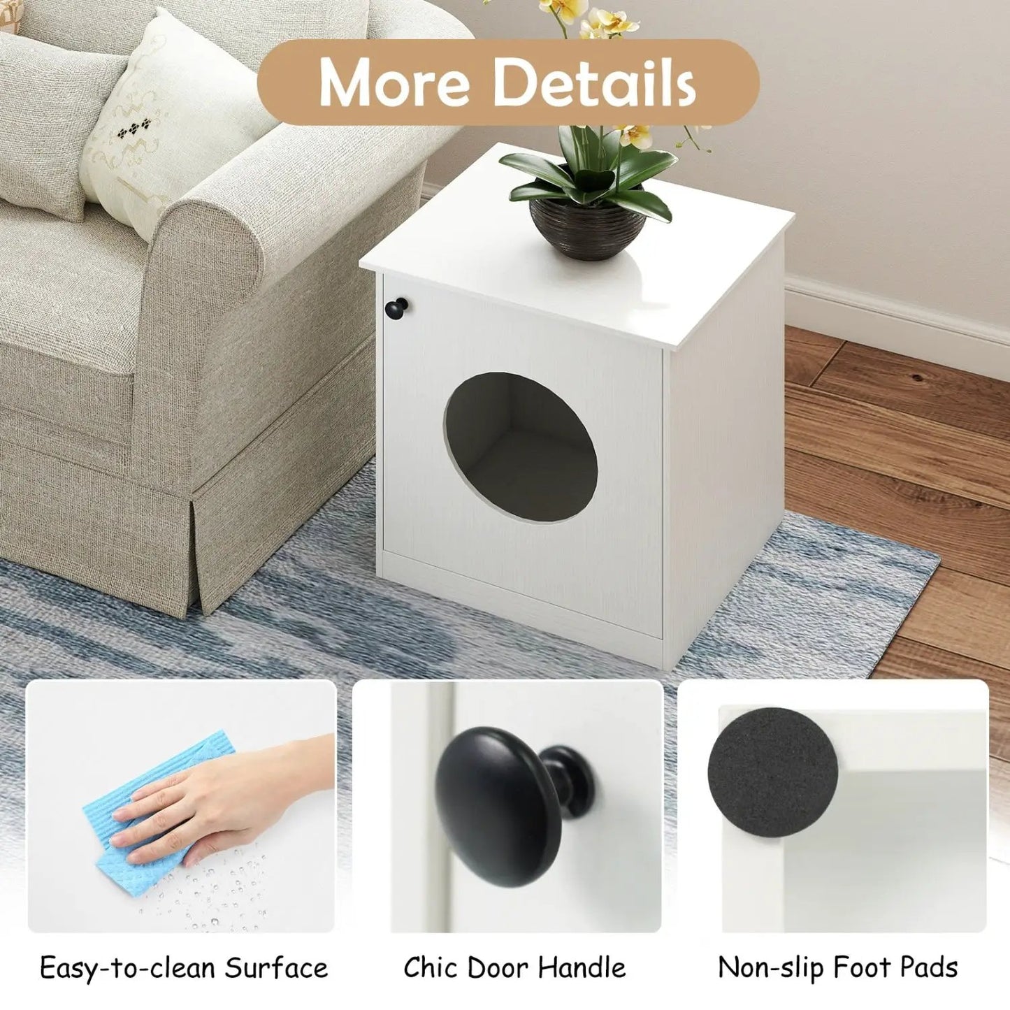 Cat Litter Box Enclosure with Nightstand White