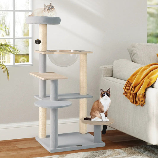 Modern Cat Tree 44 Inch Multi Level Tower