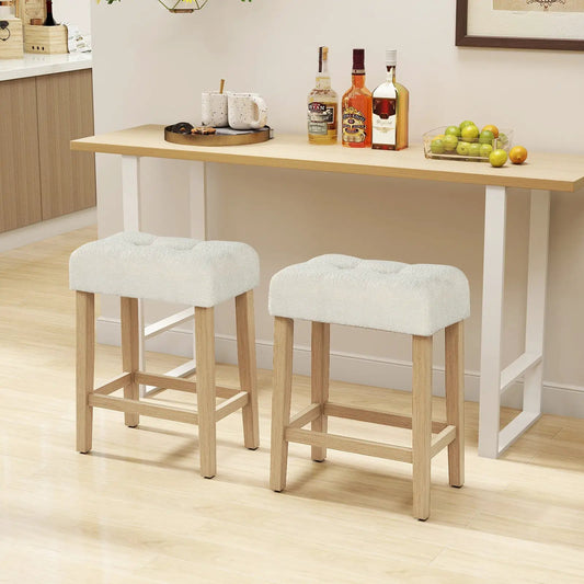 Modern counter-height bar stools with rubber wood legs and white upholstered seats, set of 2 on Tampa Home & Garden Store