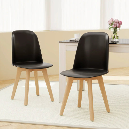 Set of 2 black dining chairs with natural beech wood legs, modern curved backs DirectDeals on Tampa Home & Garden Store