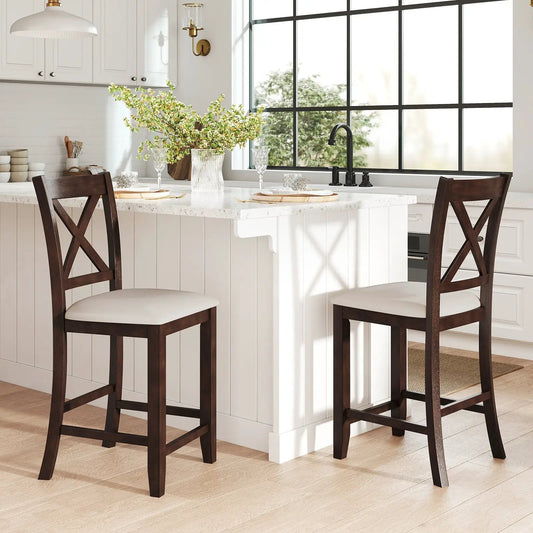 DirectDeals Modern Farmhouse Walnut Counter Height Stools, pair, X-back, cushioned seats on Tampa Home & Garden Store