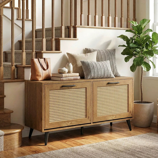 Modern shoe cabinet with 2 flip drawers, natural oak caned fronts DirectDeals on Tampa Home & Garden Store
