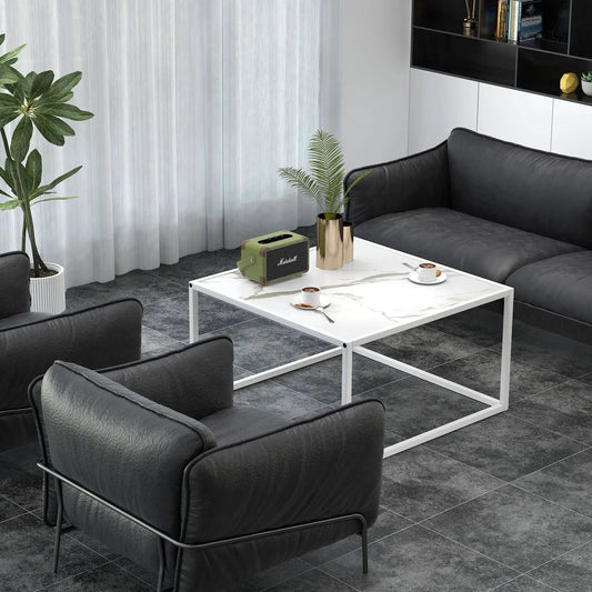Modern Glass Square Coffee Table with Metal Frame for Living Room-White - Tampa Home & Garden Store