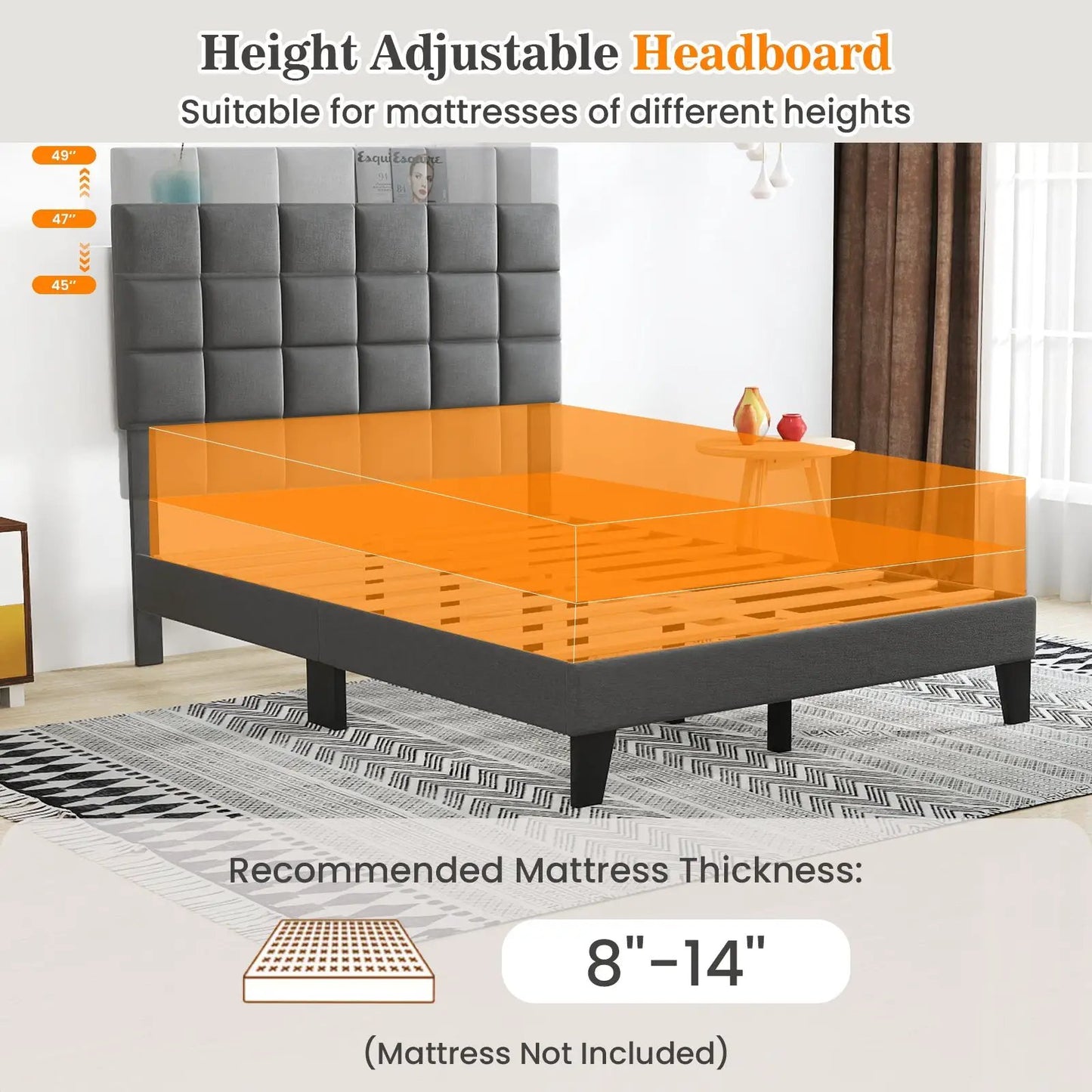 Full Size Modern Linen Bed Frame with Adjustable Headboard-Gray - Tampa Home & Garden Store