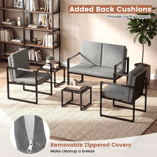 Modern 2-seat gray loveseat for small spaces with a black metal frame on Tampa Home & Garden Store