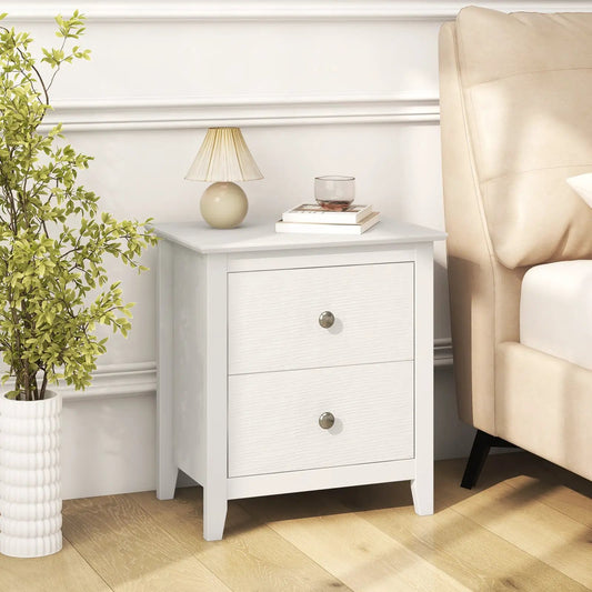 DirectDeals white nightstand with 3 drawers, round knobs, compact modern bedside storage on Tampa Home & Garden Store
