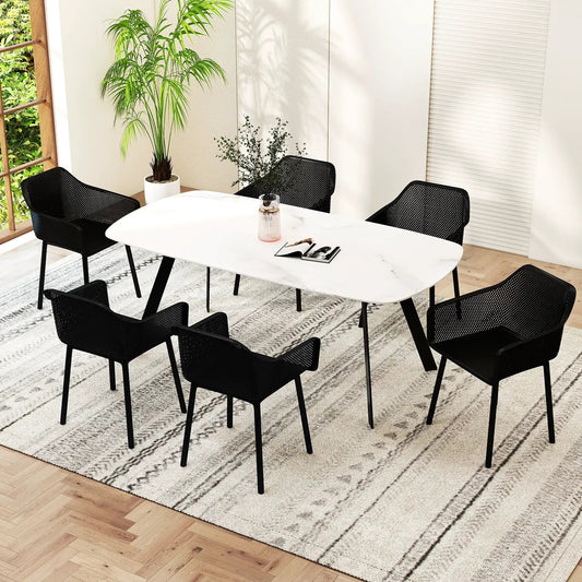 Plastic dining chairs set of 4 by DirectDeals with black mesh backs and slim legs on Tampa Home & Garden Store