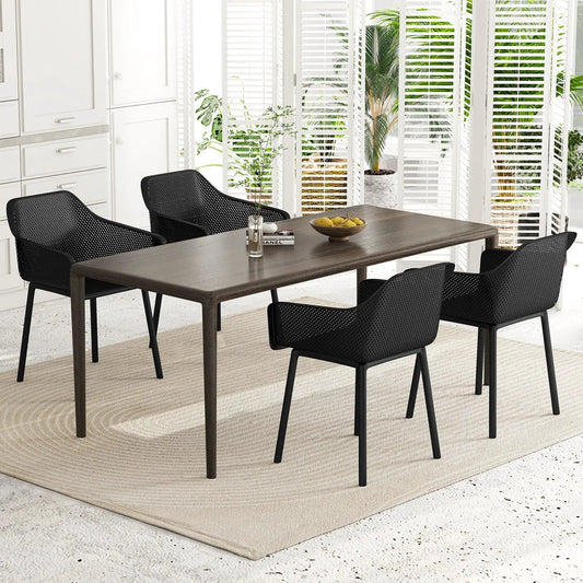 Modern plastic dining chairs set of 2 with black mesh back around a wood table in bright kitchen on Tampa Home & Garden Store