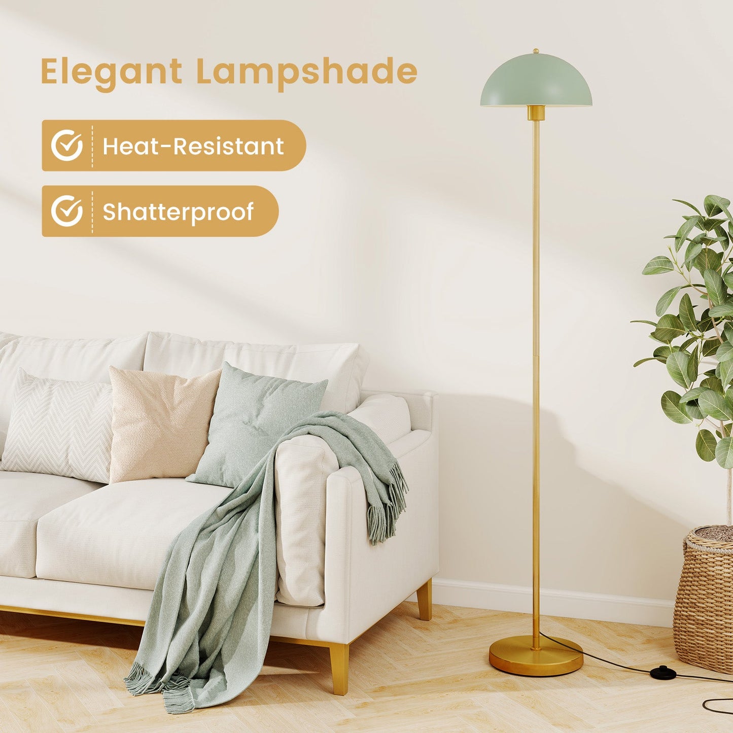 Modern Standing Lamp with adjustable head in brass base and sage green shade DirectDeals on Tampa Home & Garden Store