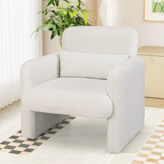 Modern chenille accent chair with lumbar pillow, white upholstery on Tampa Home & Garden Store