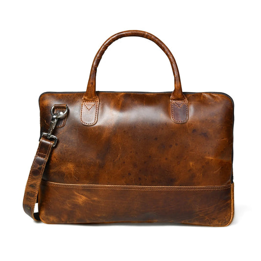 Modernist Leather Laptop Briefcase Brown with sturdy top handle by Classy Leather Bags on Tampa Home & Garden Store