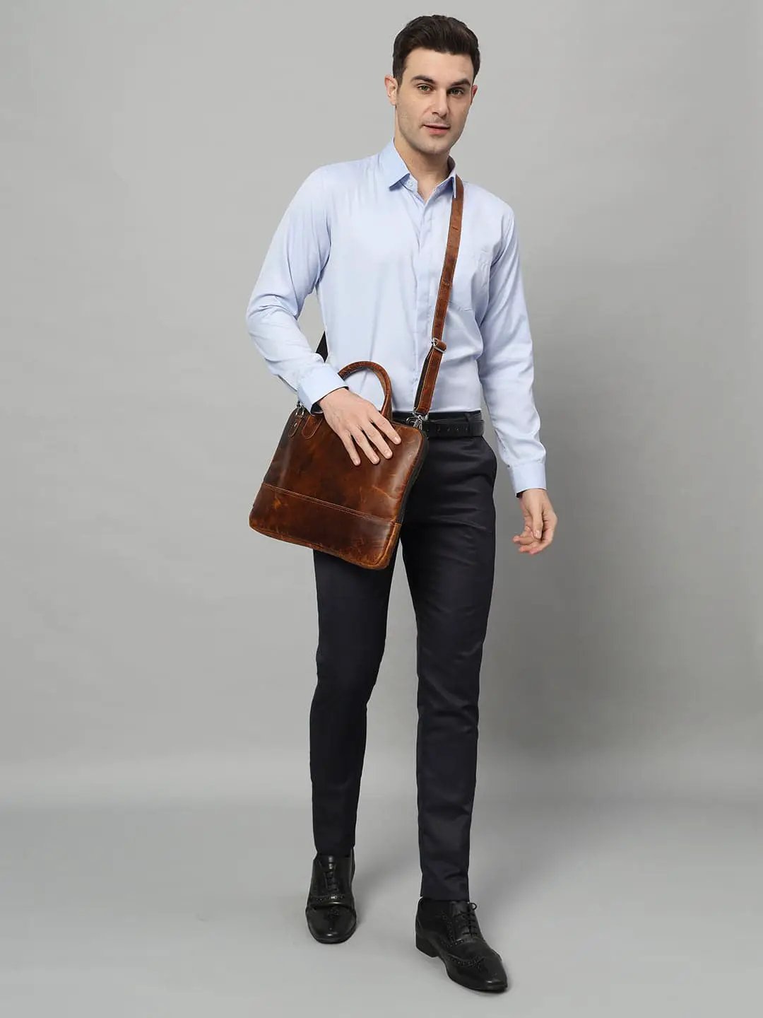 Modernist Leather Laptop Briefcase Brown leather Classy Leather Bags with shoulder strap on Tampa Home & Garden Store