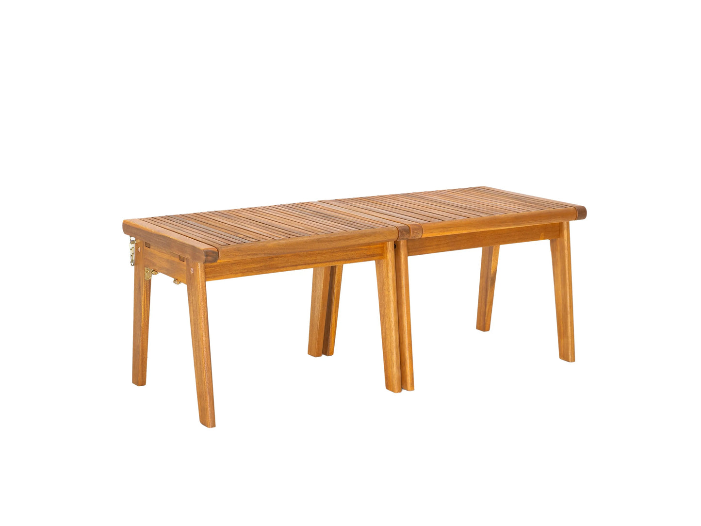 Modular folding wooden bench 2 pc set with slatted top in natural finish outdoor furniture on Tampa Home & Garden Store