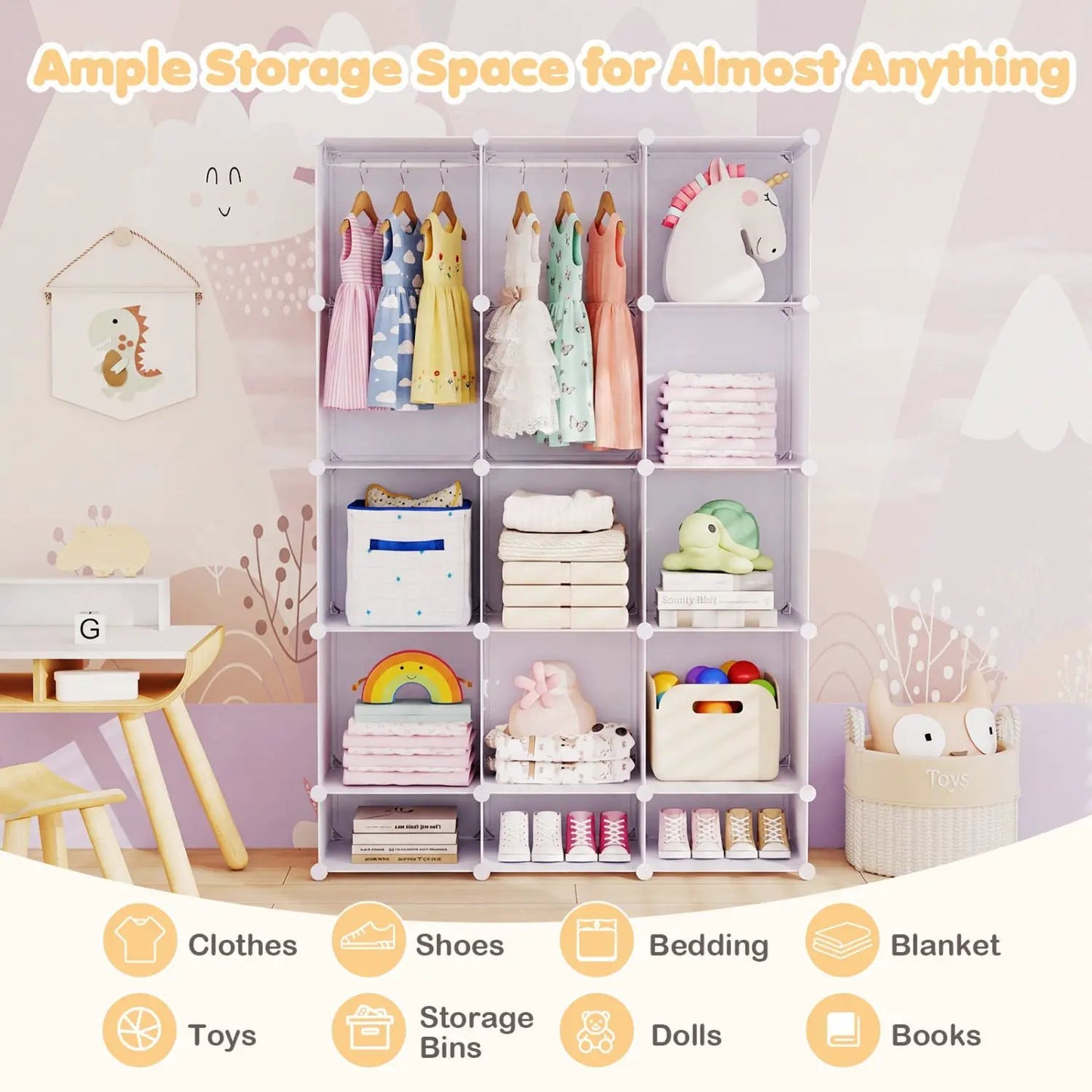 13 Cube Modular Kids Wardrobe With Hanging Rod