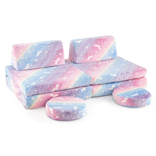 Modular kids play couch set glow in the dark with pastel rainbow cushions and two backrests on Tampa Home & Garden Store
