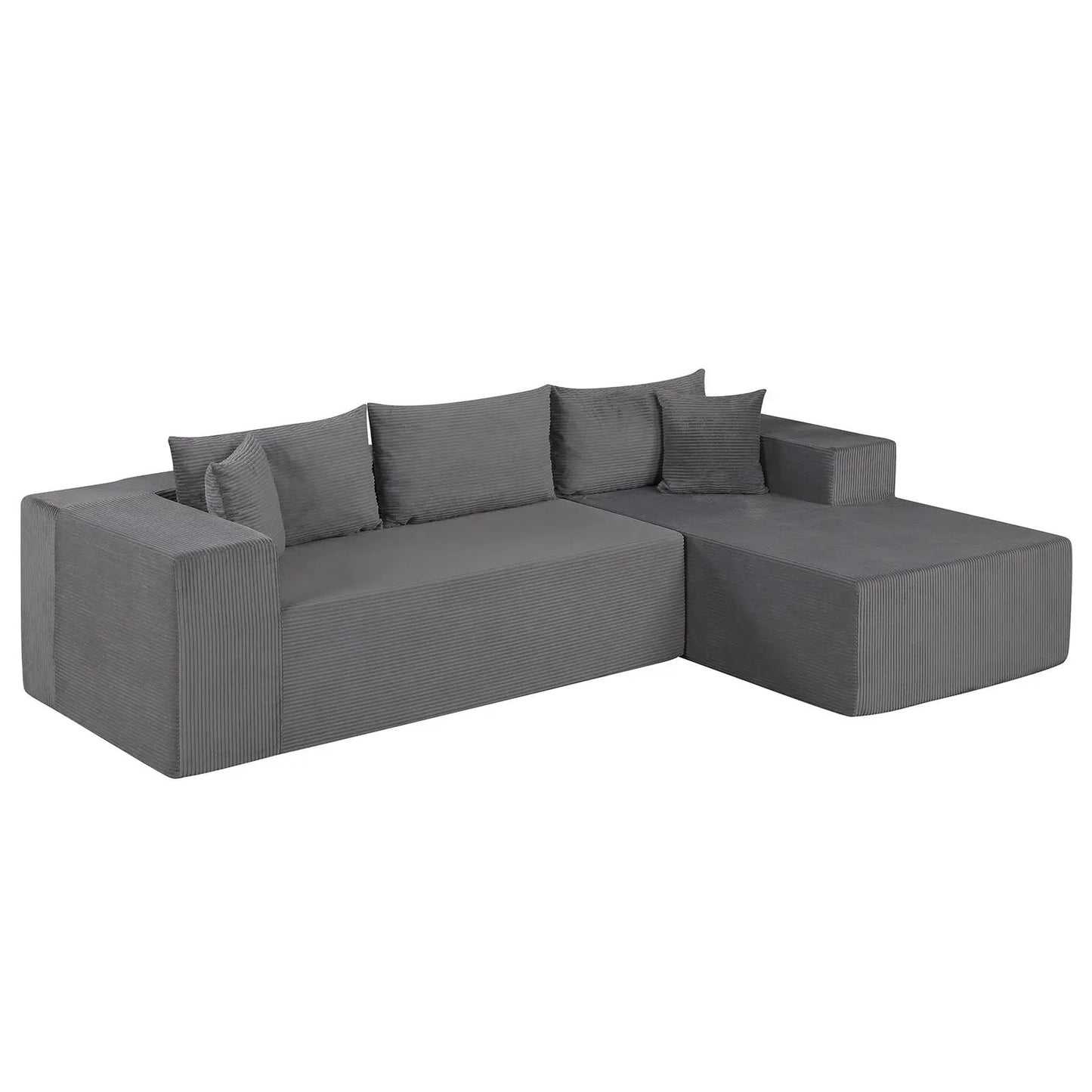 Modular corduroy L-shaped sectional sofa in gray with deep seats and cushions DirectDeals on Tampa Home & Garden Store