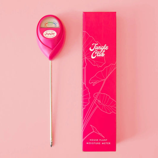 Moisture Meter for Hibiscus Plant Care pink handheld meter with Jungle Club packaging on Tampa Home & Garden Store