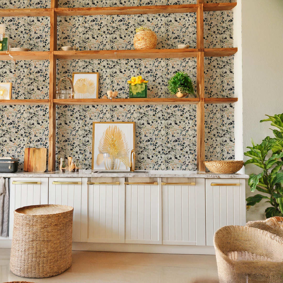 Mojave Terrazzo Wallpaper, green and orange - Tampa Home & Garden Store