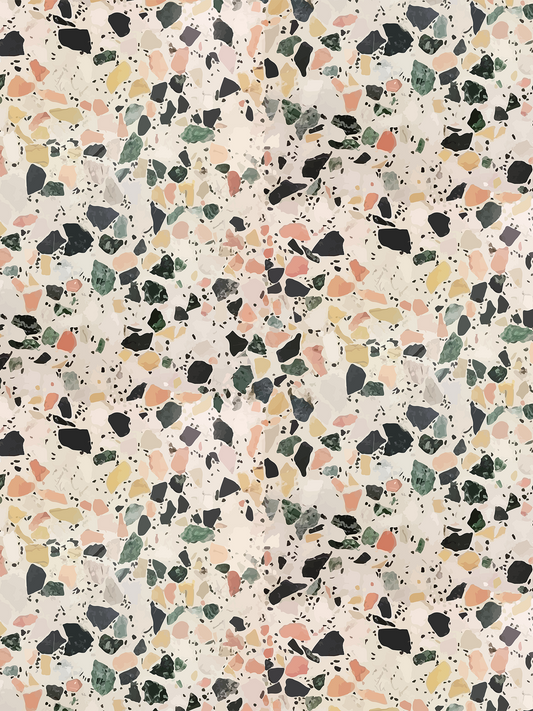 Mojave Terrazzo Wallpaper peach yellow terrazzo chips on cream base by Samantha Santana on Tampa Home & Garden Store
