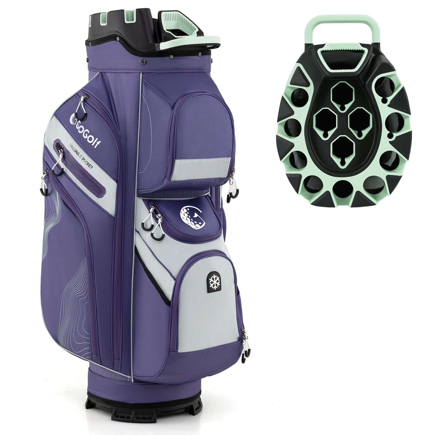 Molded Lock Top Golf Cart Bag with 14-way dividers, purple and grey pockets 1 bag DirectDeals on Tampa Home & Garden Store