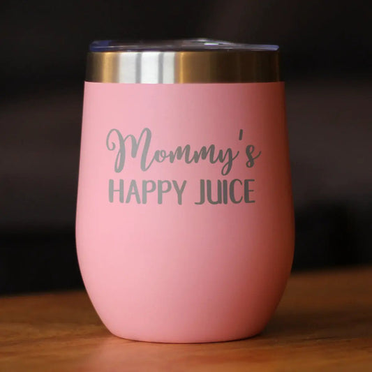 Mommy's Happy Juice Wine Tumbler with Lid pink bevvee 12oz stemless tumbler on Tampa Home & Garden Store