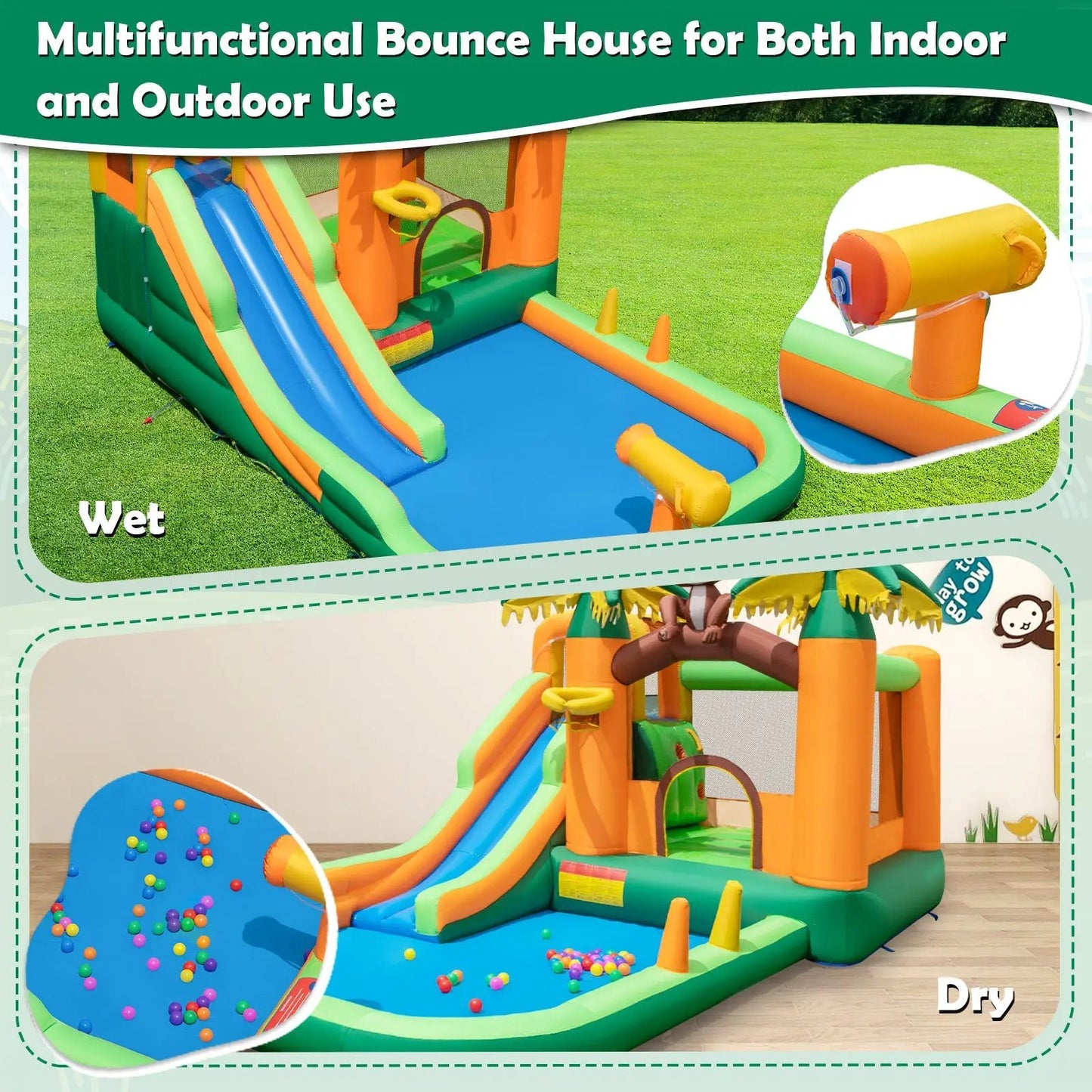 Monkey Inflatable Water Slide Jumping Area DirectDeals colorful orange green blue PVC outdoor on Tampa Home & Garden Store