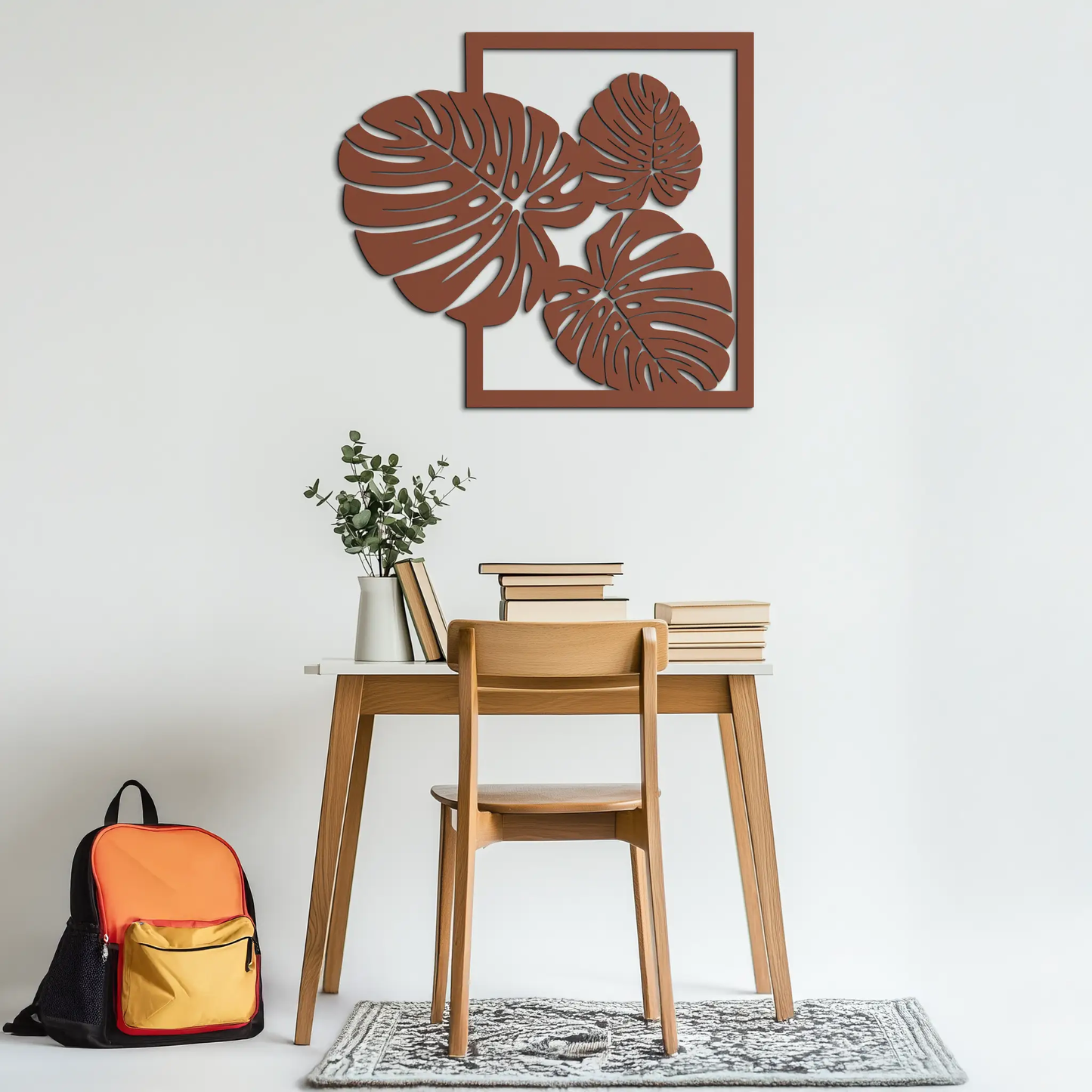 Monstera Leaf Metal Wall Art rust brown framed wall decor by Enova Art on Tampa Home & Garden Store