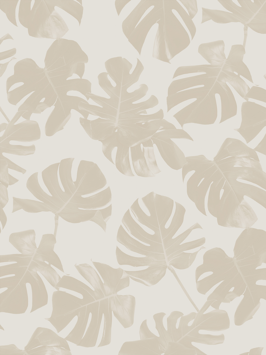 Monstera Leaf Wallpaper neutral beige leaves on light background; Samantha Santana Creative on Tampa Home & Garden Store