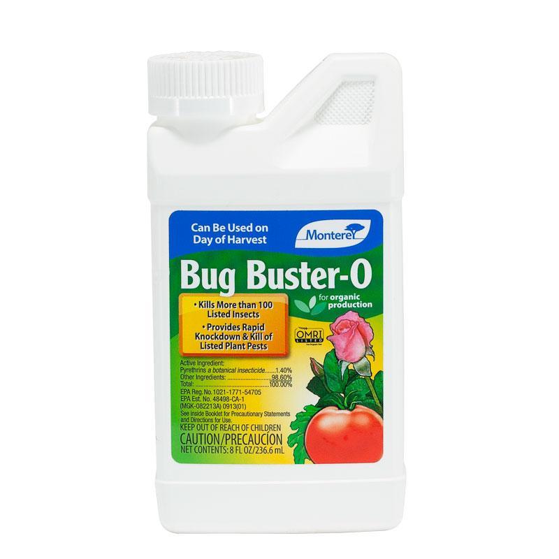 Monterey Bug Buster-O insecticide 8 oz bottle with white plastic and green-blue label on Tampa Home & Garden Store
