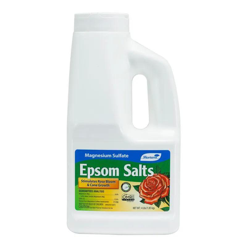 Epsom Salts magnesium sulfate jug, Monterey brand, 4 lb for plant growth on Tampa Home & Garden Store