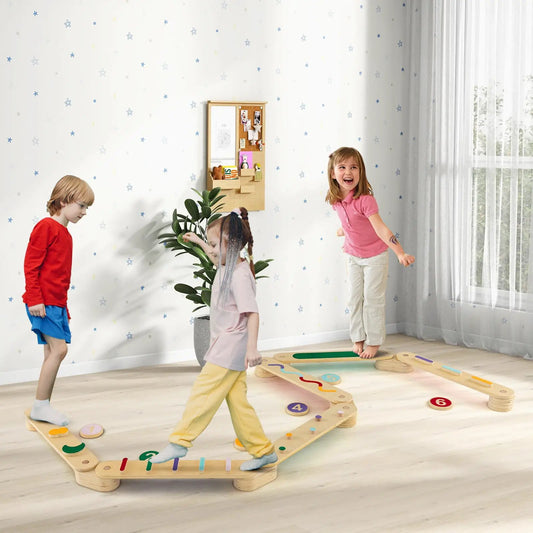 Montessori Balance Beam Set and Stepping Stones wooden balance beam with stepping discs for kids play on Tampa Home & Garden Store