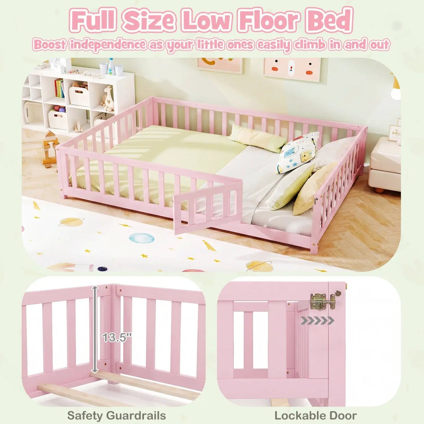 Montessori Toddler Bed With Full Guardrails