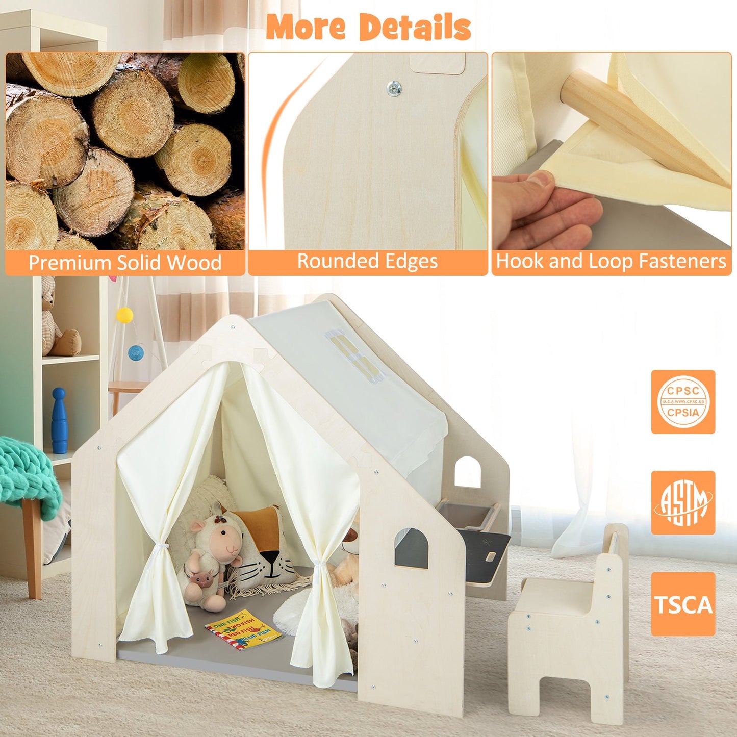 Montessori Indoor Playhouse for Toddlers Beige DirectDeals solid wood with rounded edges on Tampa Home & Garden Store