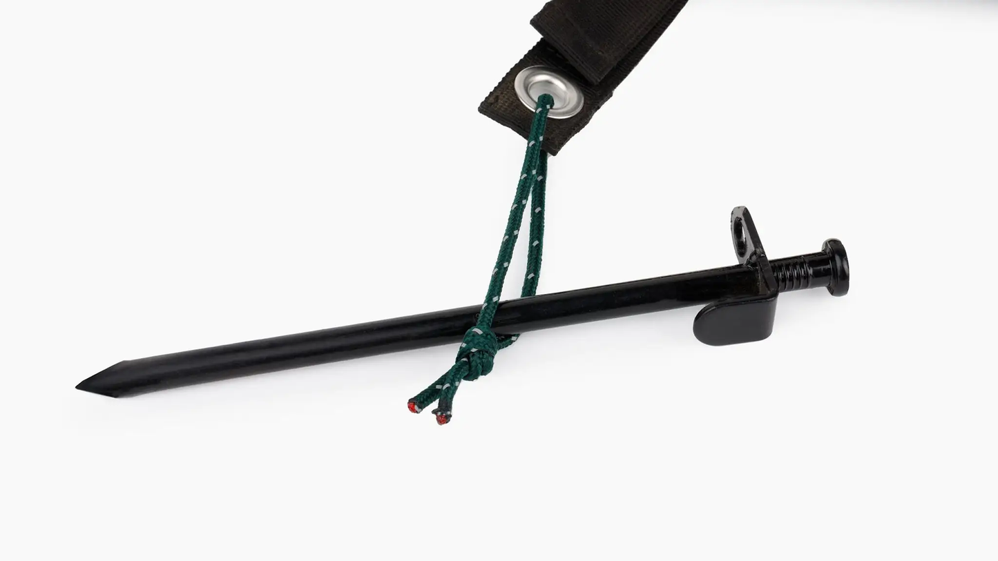 MoonWall XL shade system hardware with black metal pole, strap and green rope on Tampa Home & Garden Store