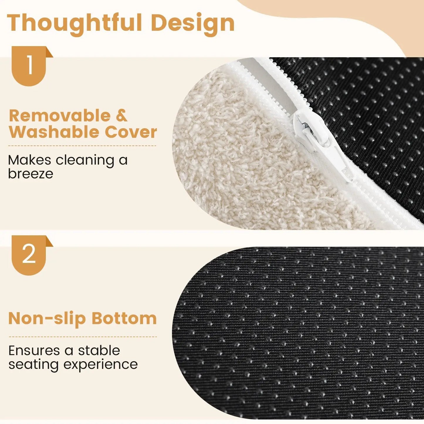 Moon-Shaped Floor Sofa Chair with Teddy Fleece beige cover, zipper, non-slip bottom on Tampa Home & Garden Store