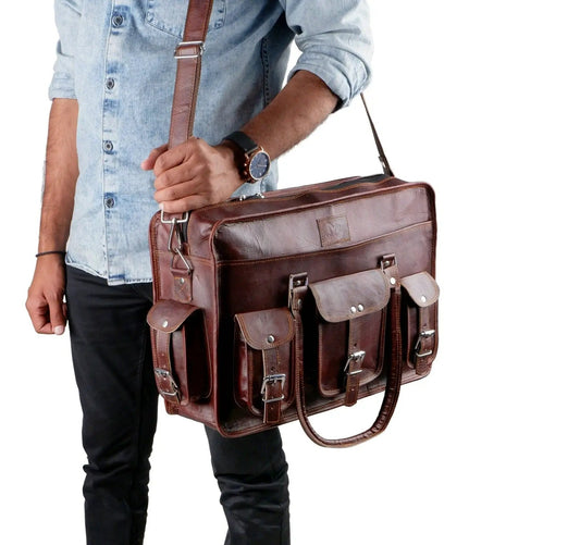 Morgan Leather Briefcase for Executive Laptop brown leather with front pockets on Tampa Home & Garden Store