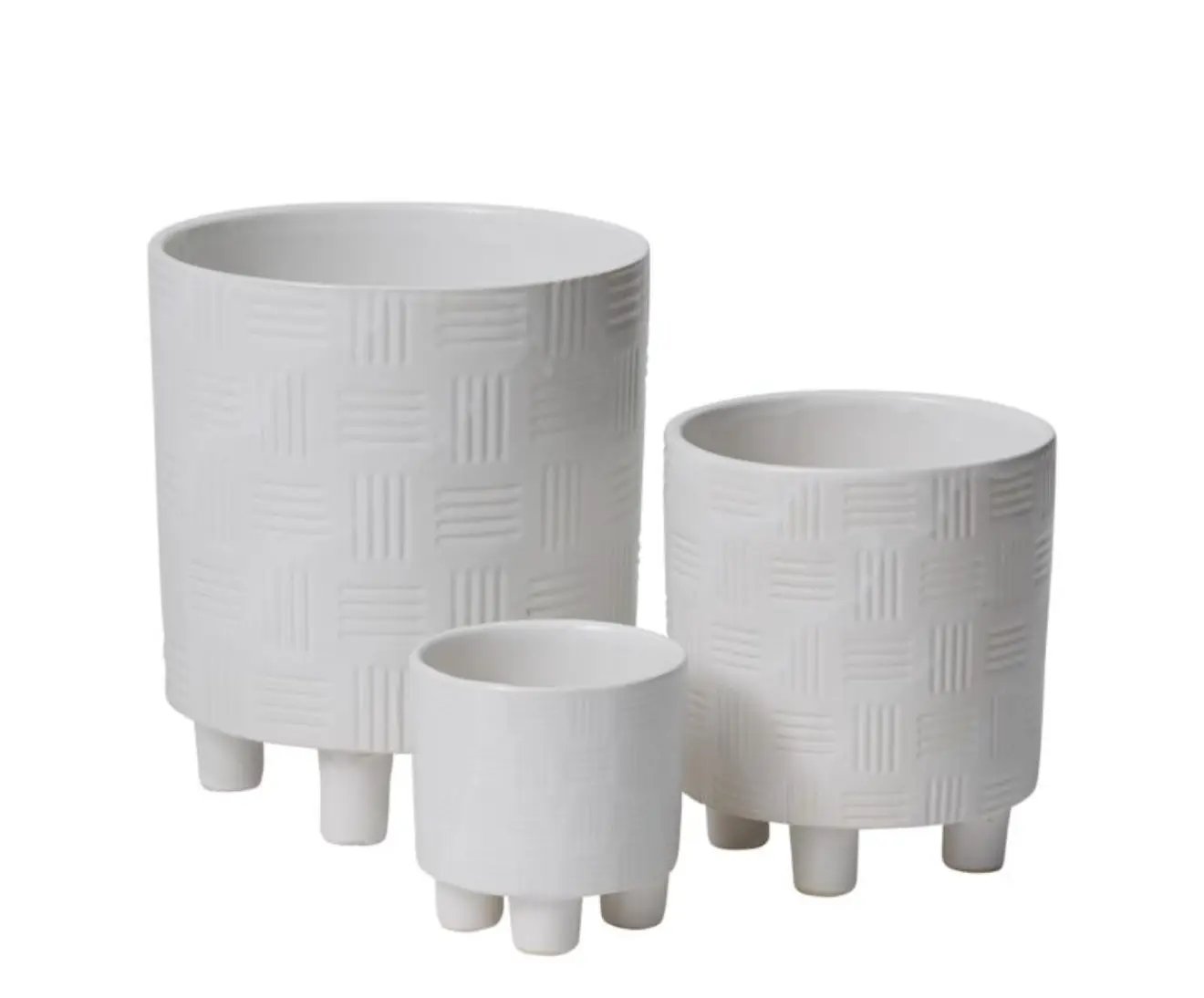 Morrow Footed Pot Ceramic Planter 3 Inch set of 3 white planters with textured pattern on Tampa Home & Garden Store