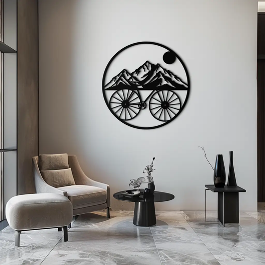 Mountain Bike Silhouette Metal Wall Art Decor - black Enova Art round wall sculpture on Tampa Home & Garden Store