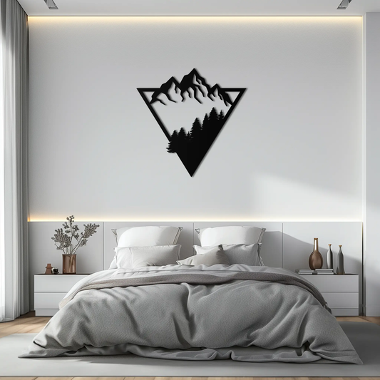 Mountain Forest Metal Wall Art Geometric Decor black silhouette of mountains and trees on Tampa Home & Garden Store