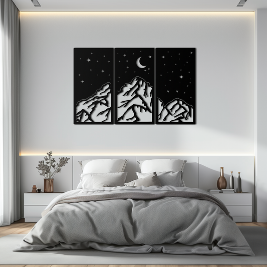 Mountain Nightscape Metal Wall Art - 3-Panel Modern Wall Decor - KAF202 - Tampa Home & Garden Store