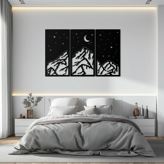 Mountain Nightscape Metal Wall Art 3-Panel triptych in black metal by Enova Art on Tampa Home & Garden Store