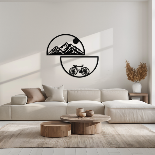 Mountain View Metal Wall Art - Half Circle Bicycle and Landscape Silhouette Decor- KAF321 - Tampa Home & Garden Store