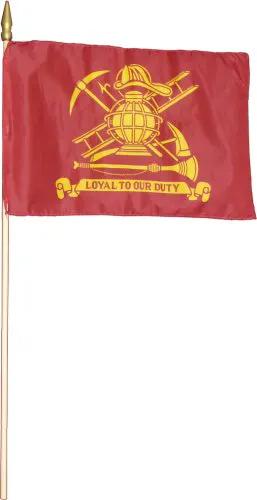 Mounted firefighter grave marker flag 12x18, red with yellow emblem, Flagman of America on Tampa Home & Garden Store
