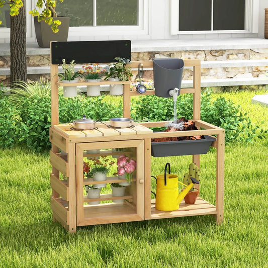 Mud Kitchen Playset with Sink and Plants in natural wood by DirectDeals on Tampa Home & Garden Store