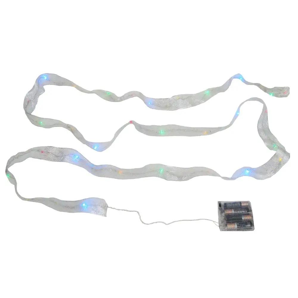 Multi Color Iridescent Lighted 9 Foot Ribbon white sheer ribbon with multicolor LEDs on Tampa Home & Garden Store