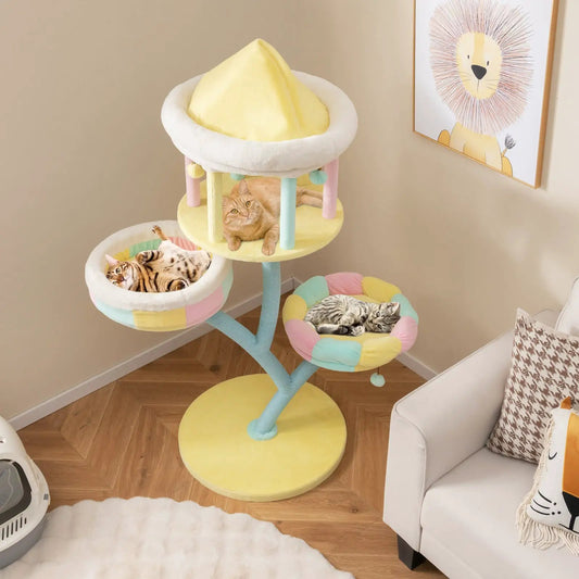 Multi-Layer Cat Tree with Removable Perches pastel yellow pink blue 3 cats DirectDeals on Tampa Home & Garden Store