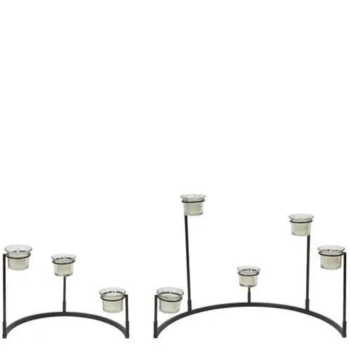 Multi-Level Votive Candle Holder for Tealight, black metal arch with glass cups on Tampa Home & Garden Store
